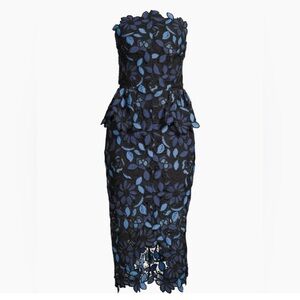 ELLIATT-  Floral Lace Strapless Dress - Black and Blue